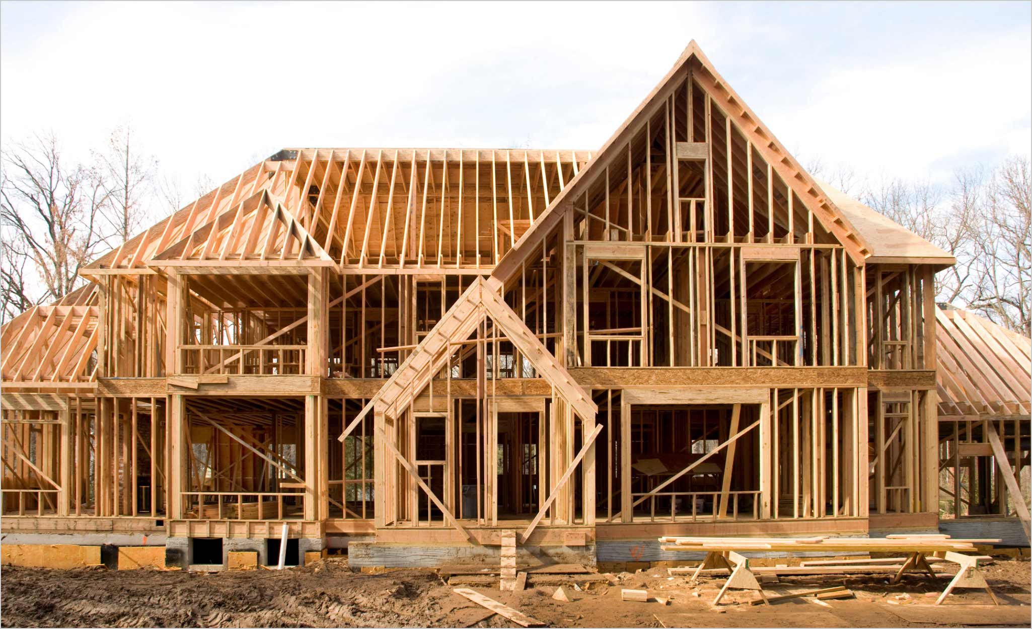 Timber framing of a house under construction